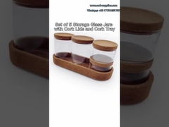 Set Of 5 Storage Glass Jars With Cork Lids And Cork Tray Eco-Friendly