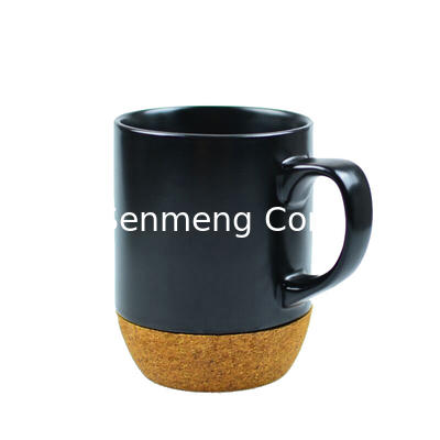 Buy White Black Custom Cork Base Ceramic Mug BSCI FSC 3.3in Dia With Slide Lid online manufacture