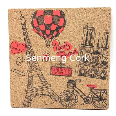 Buy OEM Square Cork Placemats Printed Cork Trivets Heat Insulation online manufacture