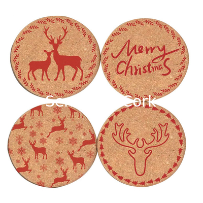 Round Christmas Cork Placemats And Coasters Table Mats Thermal Insulation