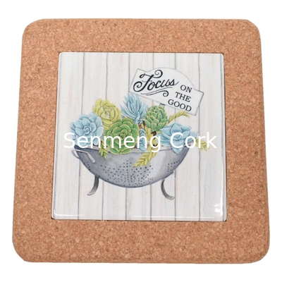 DIY Yuelin Square Cork Backed Placemats Board Trivets 8''X 8'' X 0.4'' Ceramic Tile Base
