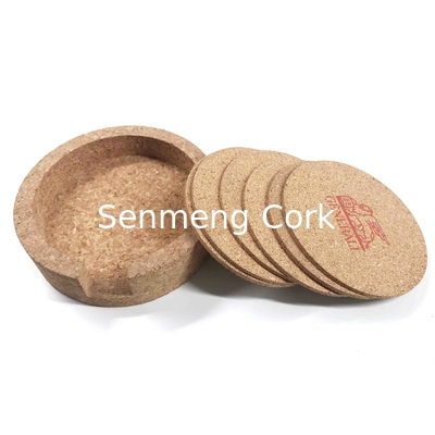 Multipurpose 6 Pack Cork Beverage Coasters Set FSC Crackproof With Holder
