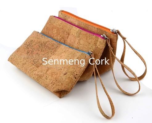 20*14cm OEM Cork Fabric Bags Wallet Pattern Moisture Proof With Zipper