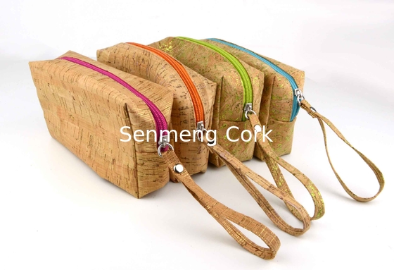 BSCI Gold Flecks Threads Cork Fabric Bags Make Up Cosmetic Bag Wearproof ODM