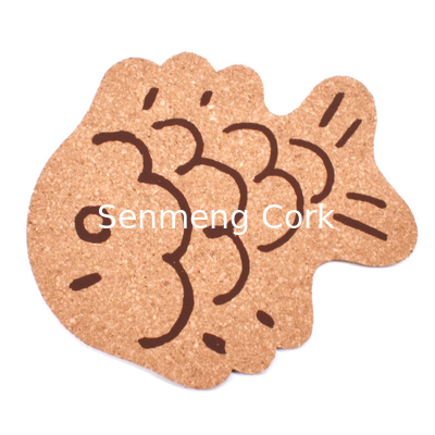 ISO9001 Engraved Cork Fish Shaped Coasters Eco Heat Resistant