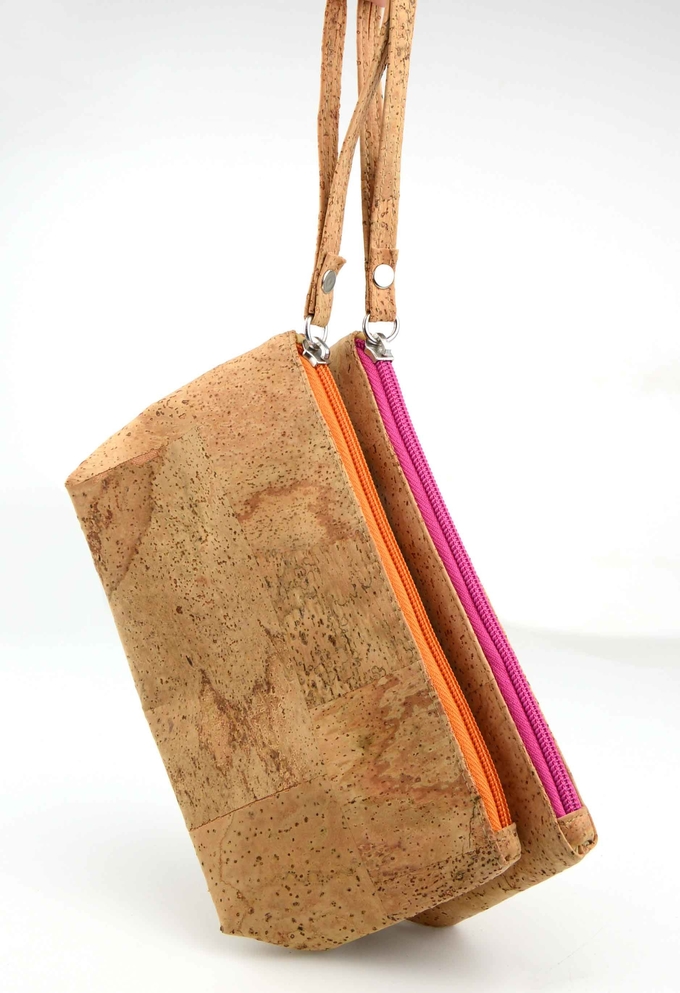 20*14cm OEM Cork Fabric Bags Wallet Pattern Moisture Proof With Zipper 0